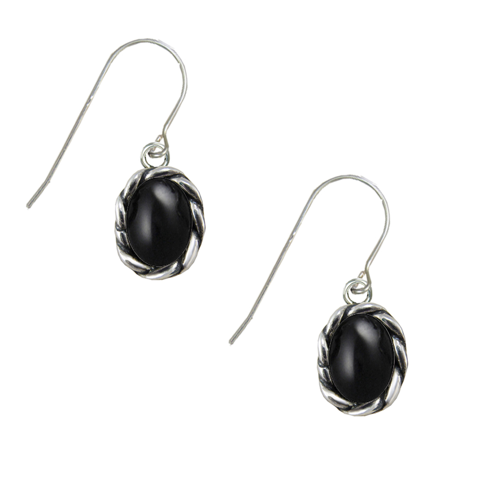 Sterling Silver Little Black Onyx Gemstone Drop Dangle Earrings